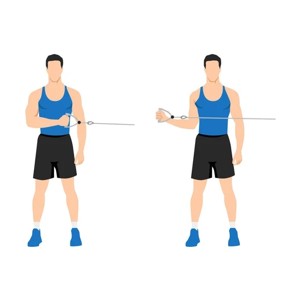 外的なケーブルの肩の回転練習をする男 白い背景に隔離された平らなベクトル図 — ストックベクタ