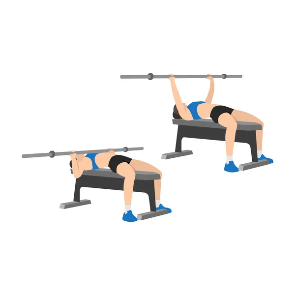 Woman Doing Barbell Bench Press Chest Press Exercise Flat Vector — Stock Vector