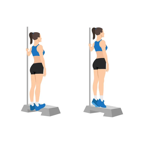 Femme Faisant Veau Poids Corporel Soulève Exercice Illustration Vectorielle Plate — Image vectorielle