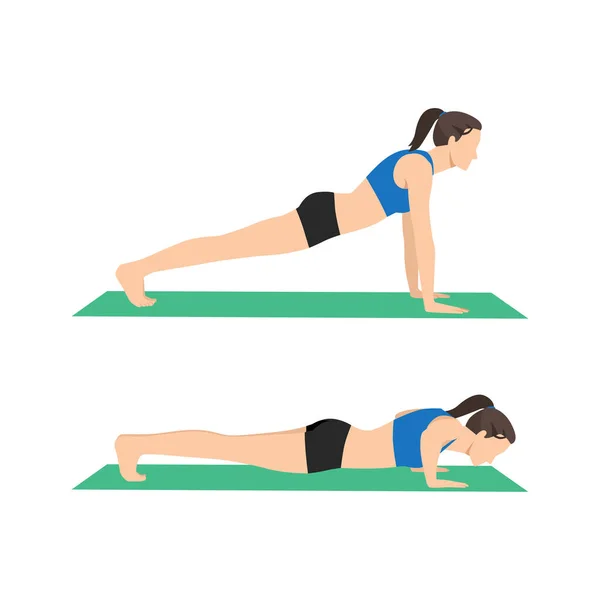 Woman Doing Push Ups Exercise Flat Vector Illustration Isolated White — Stock Vector