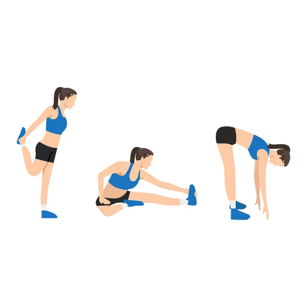 Workout Mädchen Set Frau Macht Fitness Und Yoga Übungen Aufwärmen — Stockvektor