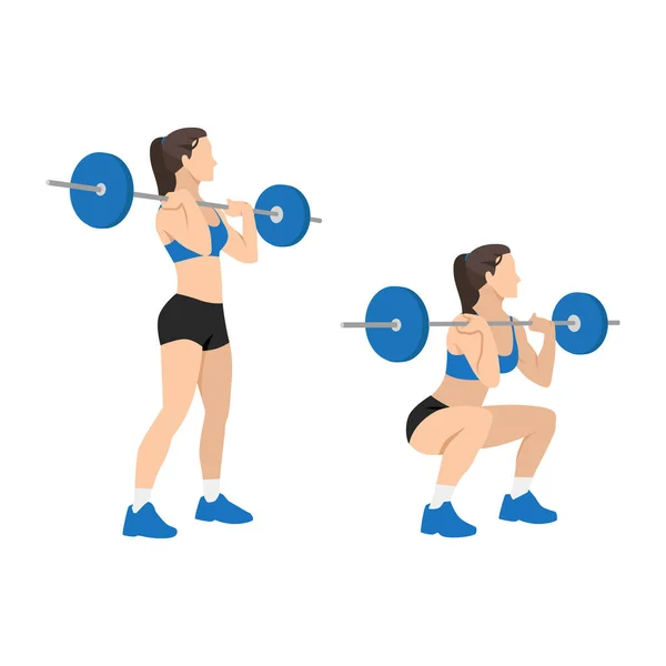 Woman Doing Front Barbell Squat Exercise Flat Vector Illustration Isolated — Stock Vector