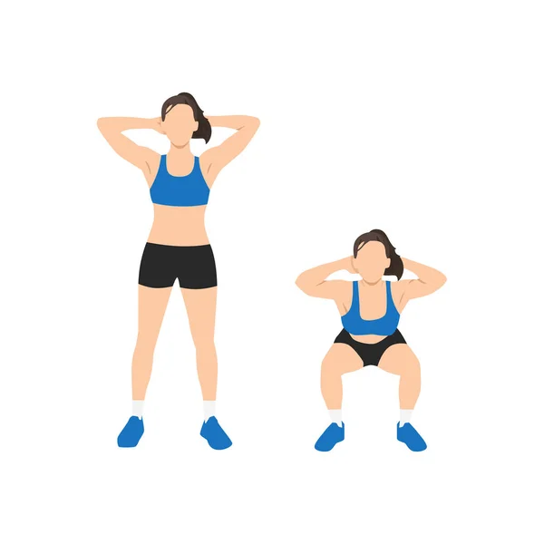 Femme Faisant Des Mains Arrière Tête Exercice Squats Poids Corporel — Image vectorielle