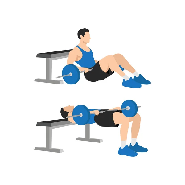 Man Doing Barbell Hip Thrusts Exercise Flat Vector Illustration Isolated — Stock Vector