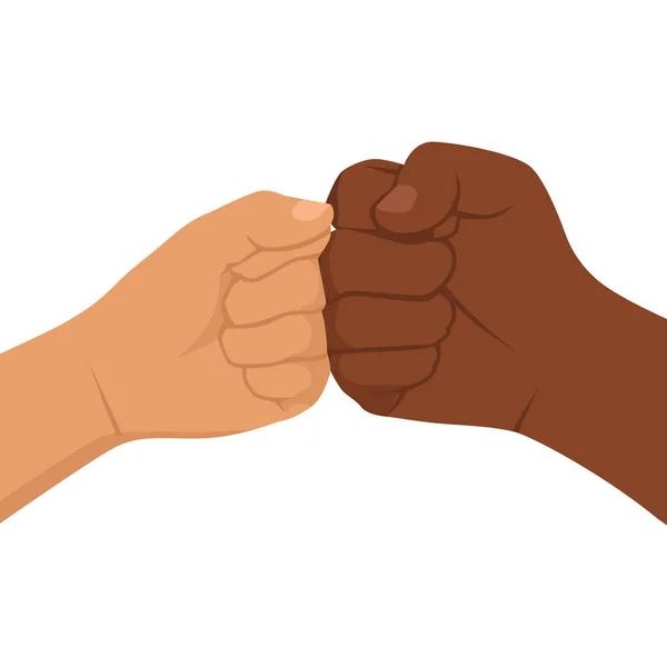 Кулак Удара Здоровые Разнообразные Руки Социального Расстояния Приветствие Символа Плоская — стоковый вектор