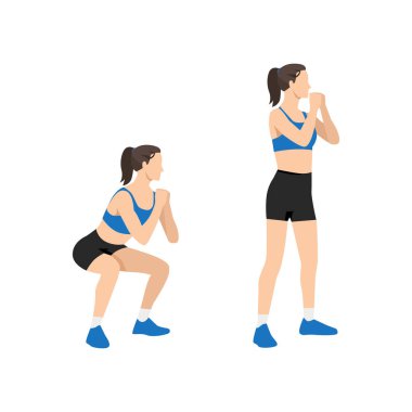 Woman doing Bodyweight squats exercise. Flat vector illustration isolated on white background clipart