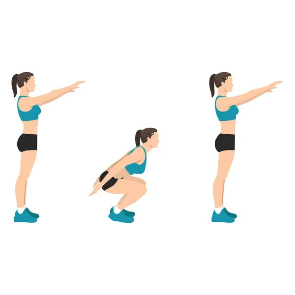 Femme Faisant Squats Hindous Exercice Plat Vecteur Illustration Isolé Sur — Image vectorielle
