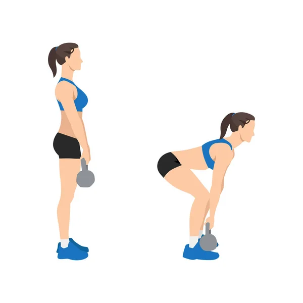 Γυναίκα Που Κάνει Άσκηση Ανάνηψης Στο Κέτλμπελ Επίπεδη Διανυσματική Απεικόνιση — Διανυσματικό Αρχείο