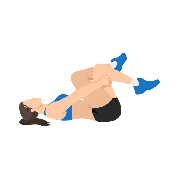 Femme Faisant Piriformis Exercice Étirement Illustration Vectorielle Plate Isolée Sur — Image vectorielle