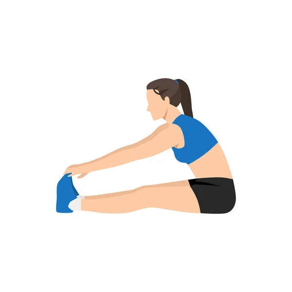 Γυναίκα Κάνει Καθιστή Άσκηση Τεντώματος Μπροστά Επίπεδη Διανυσματική Απεικόνιση Απομονωμένη — Διανυσματικό Αρχείο