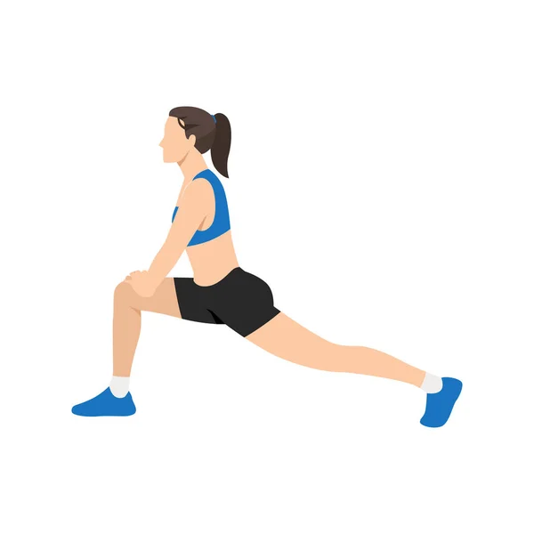 Femme Faisant Runner Fente Exercice Étirement Illustration Vectorielle Plate Isolée — Image vectorielle