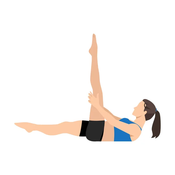 Žena Cvičí Pilates Rovnýma Nohama Ploché Vektorové Ilustrace Izolované Bílém — Stockový vektor