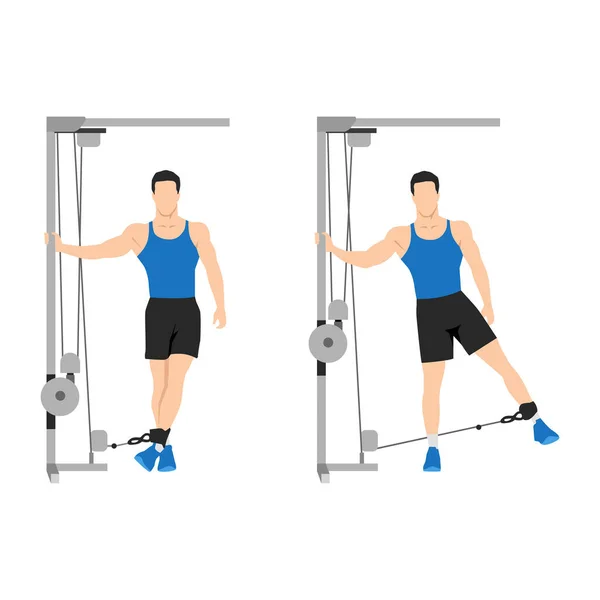 Man Doing Cable Hip Abduction Adduction Exercise Flat Vector Illustration — Stock Vector