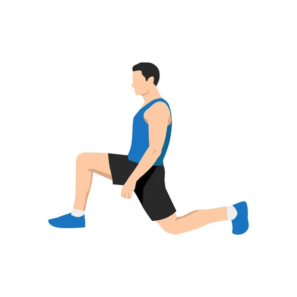 Man Doing Half Kneeling Hip Flexor Stretch Exercise Flat Vector — Stock Vector