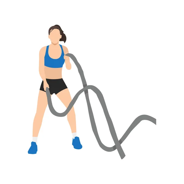 Femme Faisant Exercice Des Serpents Corde Bataille Illustration Vectorielle Plate — Image vectorielle