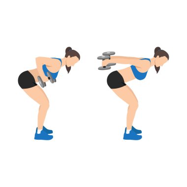 Woman doing bent over double arm tricep kickbacks exercise flat vector illustration isolated on white background clipart