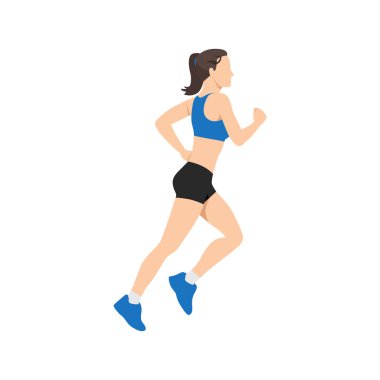 Muscular adult woman running or jogging. Workout excercise. Marathon athlete doing sprint outdoor - Simple flat vector illustration. clipart