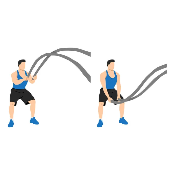 Людина Робить Бойову Мотузку Подвійні Хвилі Вправи Плоскі Векторні Ілюстрації — стоковий вектор