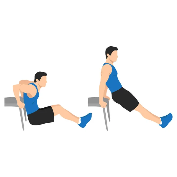 Άνθρωπος Που Κάνει Καρέκλα Άσκηση Του Πάγκου Τρικέφαλου Επίπεδη Διανυσματική — Διανυσματικό Αρχείο