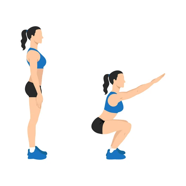 Femme Faisant Exercice Squat Poids Corporel Illustration Vectorielle Plate Isolée — Image vectorielle