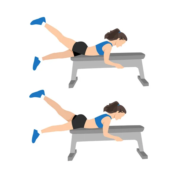 做长椅颤动的妇女踢腿运动平面矢量图解在白色背景下孤立 — 图库矢量图片