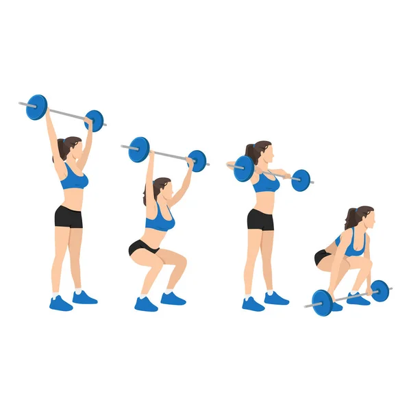 Vector Illustration Woman Weightlifter Snatching Barbell Step Step Flat Vector — Stock Vector