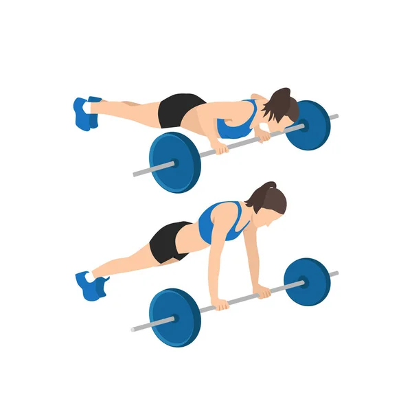 Woman Doing Barbell Push Ups Flat Vector Illustration Isolated White — Stock Vector