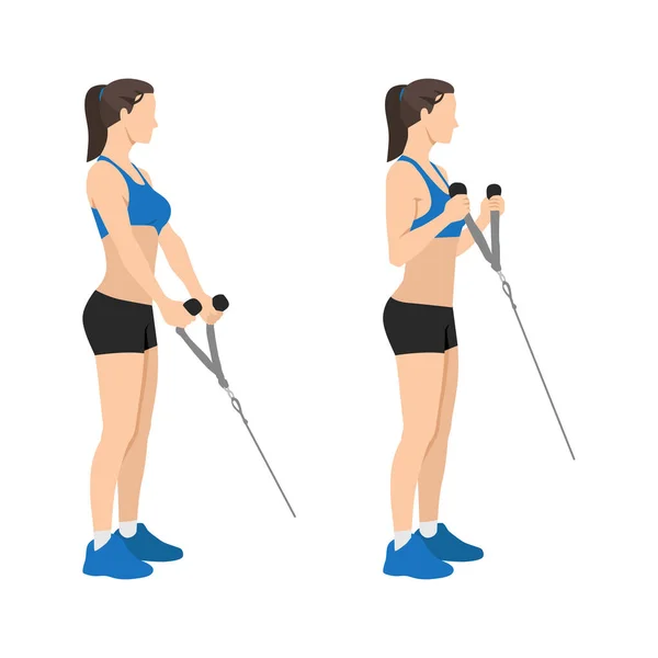 Žena Která Cvičí Bicepsy Kladivem Cvičení Ruce Ploché Vektorové Ilustrace — Stockový vektor
