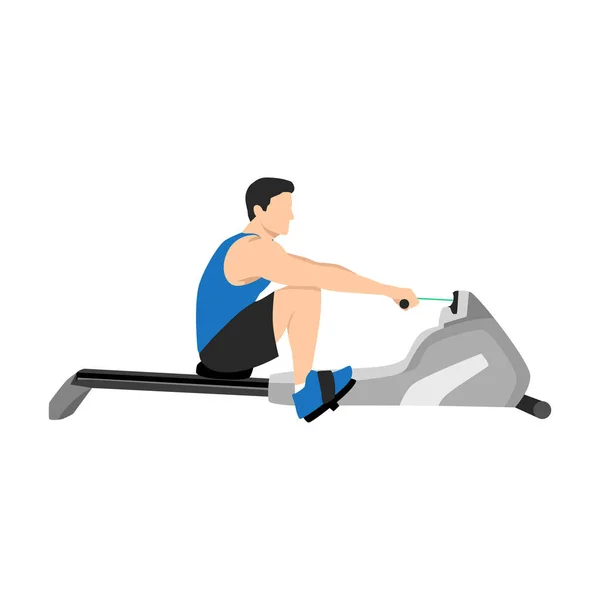 Man Doing Cardio Rowing Machine Flat Vector Illustration Isolated White — Stock Vector