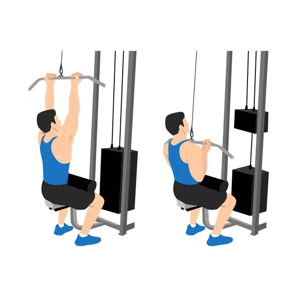 Man Doing Close Grip Lat Pulldowns Flat Vector Illustration Isolated — Stock Vector