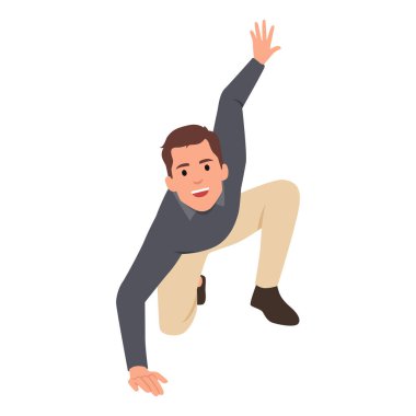 Süper iş adamının iniş pozu. Düz vektör çizimi beyaz arkaplanda izole edildi