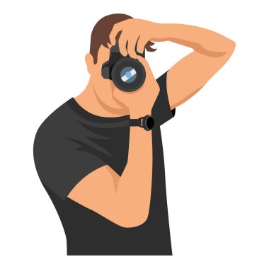 Erkek fotoğrafçı düz vektör çizimi beyaz arkaplanda izole edildi