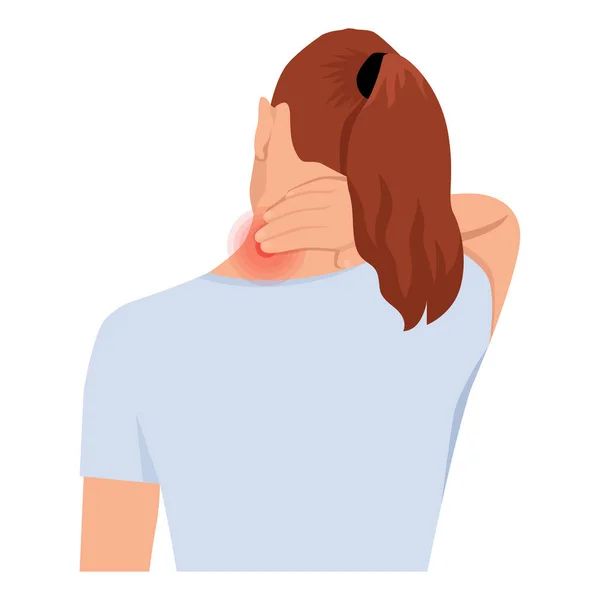 Smärta Nacken Kvinnan Håller Hand Nacken Smärta Tecknad Vektor Illustration — Stock vektor