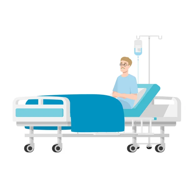躺在病床上的病人 从白色背景中分离出的医院病人特征平面矢量图 — 图库矢量图片