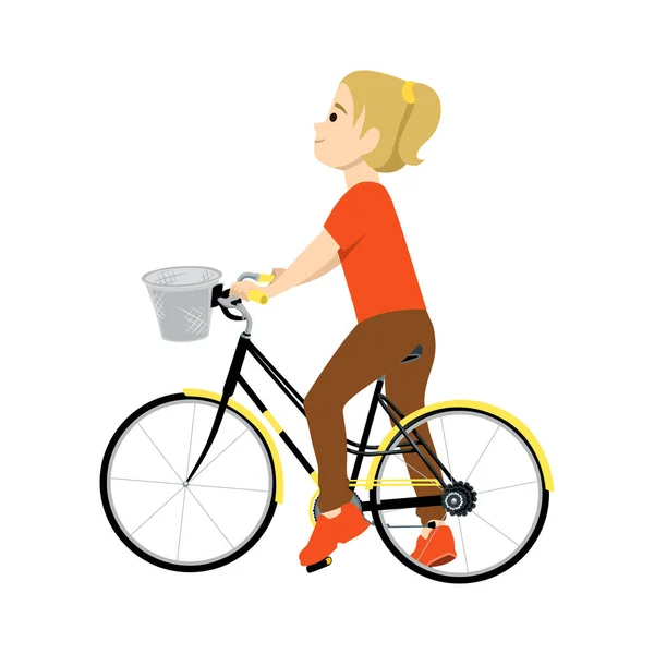 Menina Uma Bicicleta Com Uma Perna Sorrindo Vista Lateral Ilustração — Vetor de Stock