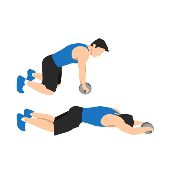 Homme Faisant Exercice Rouleau Abdominal Vue Côté Illustration Vectorielle Plate — Image vectorielle