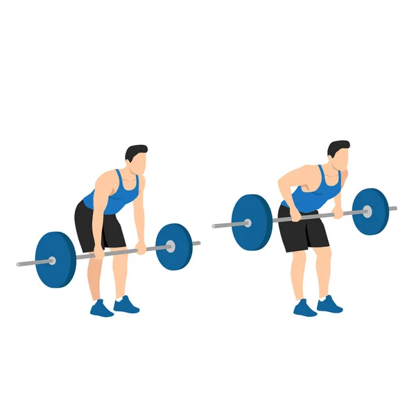 Man Doing Bent Barbell Row Exercise Flat Vector Illustration Isolated — Stock Vector