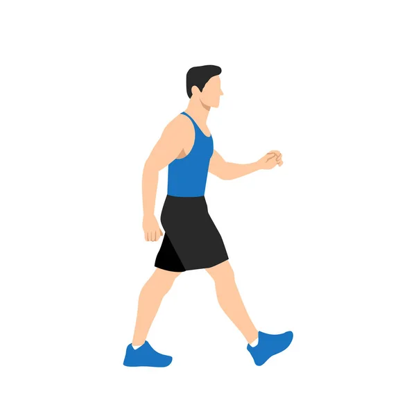Man Walking Cardio Training Exercise Flat Vector Illustration Isolated White — Stock Vector