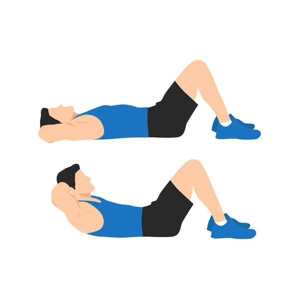 クランチをする男 腹部運動について 白い背景に隔離された平らなベクトル図 — ストックベクタ