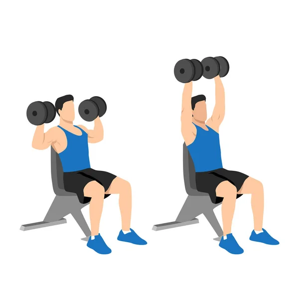 Man Doing Seated Dumbbell Overhead Shoulder Press Top Body Workout — Stock Vector