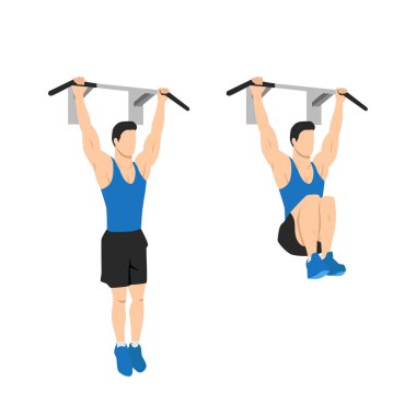 Diz kapağı kaldırma hareketi yapan adam. Abdominal egzersizi. Düz vektör çizimi beyaz arkaplanda izole edildi. Katmanlı düzenlenebilir dosya