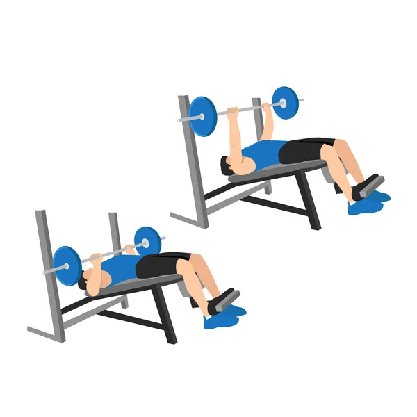 Man Doing Decline Barbell Bench Press Flat Vector Illustration Isolated — Stock Vector