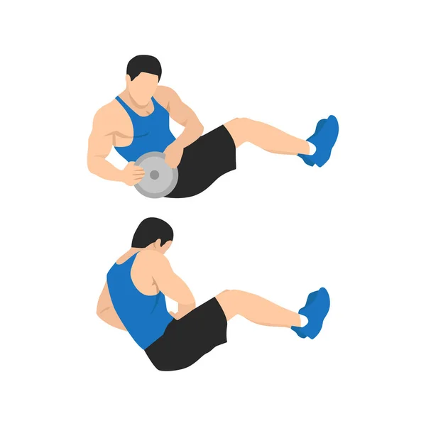 stock vector Man doing man twists exercise. Abdominals excercise flat vector illustration isolated on white background