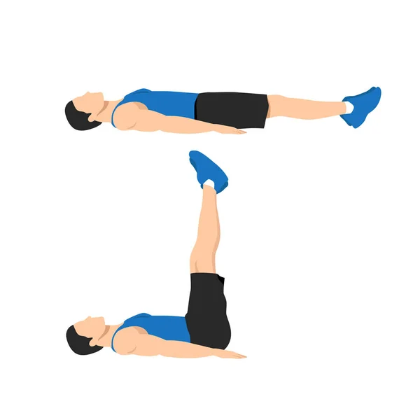 男人做躺腿举重运动 腹肌运动 负重升降平面矢量图解 — 图库矢量图片