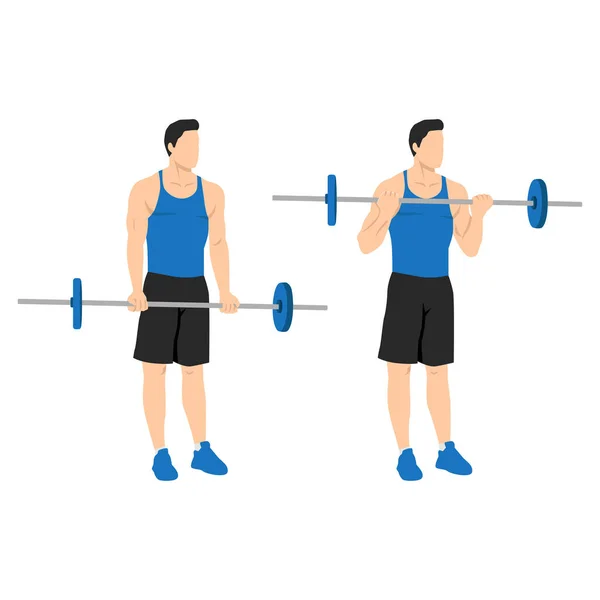Man Doing Barbell Curl Flat Vector Illustration Isolated Different Layers — Stock Vector
