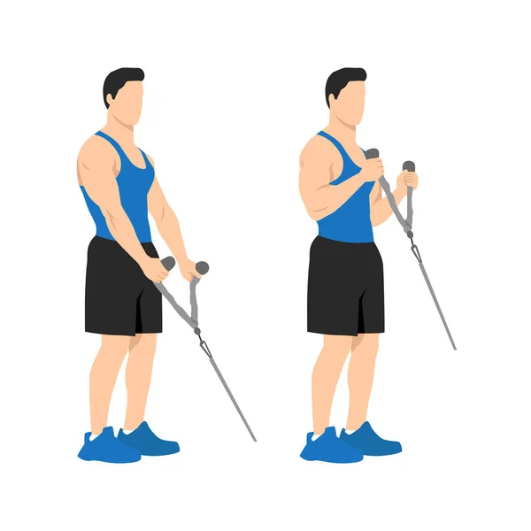 Muž Který Cvičí Bicepsy Kladivem Cvičení Ruce Plochá Vektorová Ilustrace — Stockový vektor
