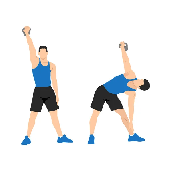 Kettlebell Windmills Exercise Flat Vector Illustration Isolated White Background Workout — Stock Vector