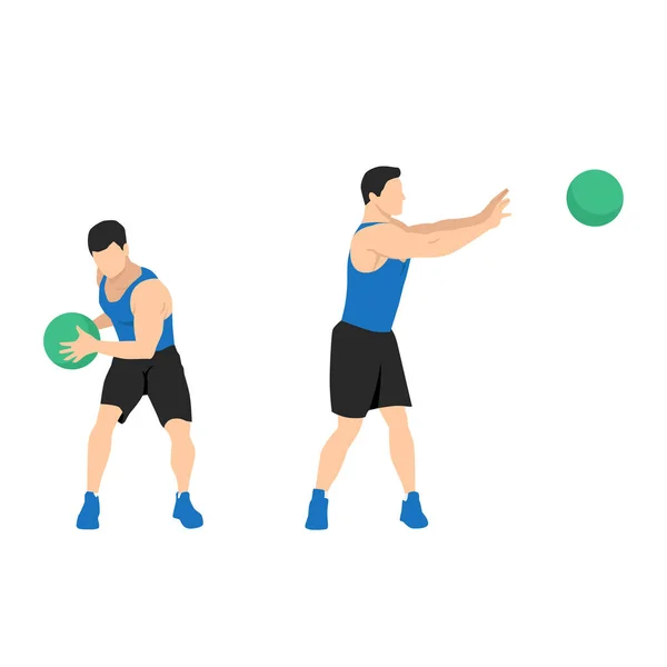 Stock vector Side lateral medicine ball throw. Slam exercise. Flat vector illustration isolated on white background. workout character set