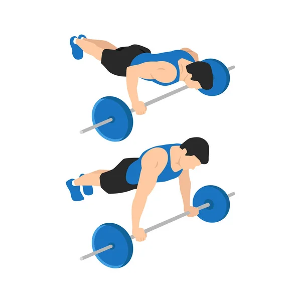 Barbell Push Ups Exercise Flat Vector Illustration Isolated White Background — Stock Vector