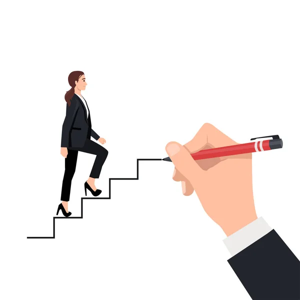Career Business Concept Sketch Vector Illustration Businesswoman Climbs Stairs Flat — Stock Vector